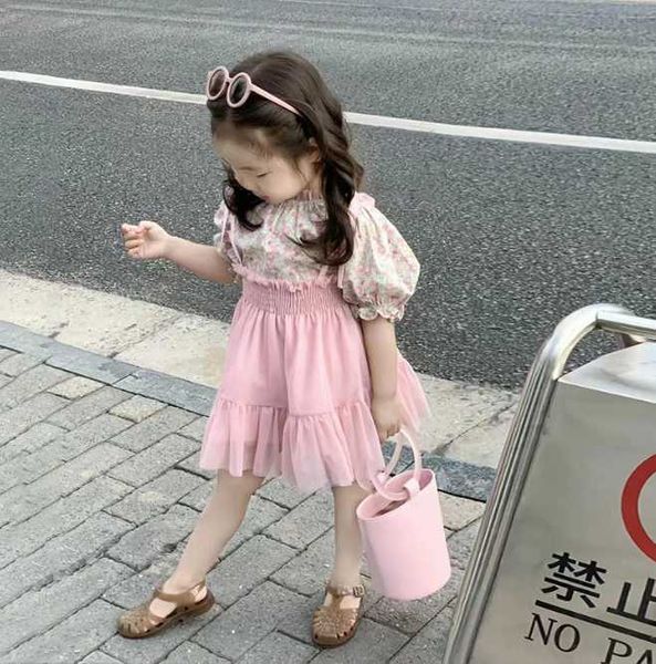 

clothing sets 2023 korea style girls 2 pcs set floral shirtskirt summer cotton kids suit 28 years aa136 w230210, White