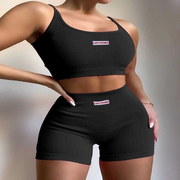 

women's suits blazers two piece sets women summer tank crop and biker shorts solid color fitness tracksuits female streetwear, White;black