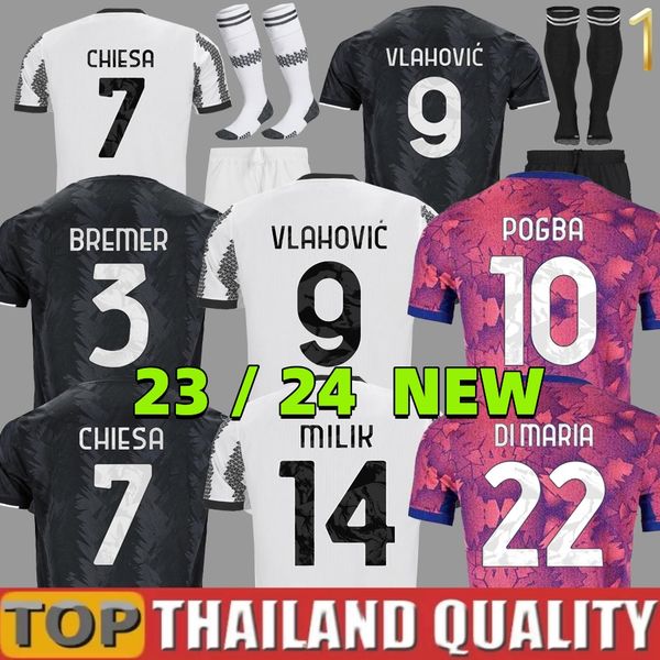 

2023 2024 juventus vlahovic chiesa milik soccer jerseys 22 23 24 pogba men kids kit set bonucci football t shirts mckennie di maria uniform, Black;yellow
