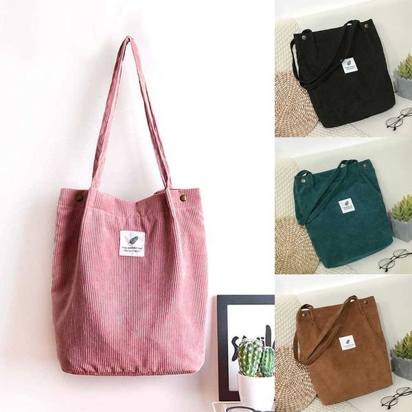 

evening bags 2022 corduroy shoulder bag for women cotton cloth handbag solid color eco shopping orangnizer reusable large shopper totes bags