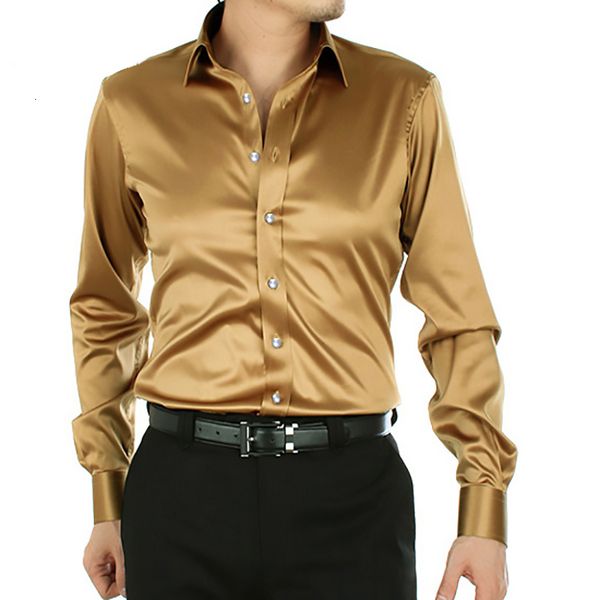 

men's casual shirts men luxury silky satin dress shirt slim fit silk like long sleeve performance stage dance party wedding clothing 23, White;black