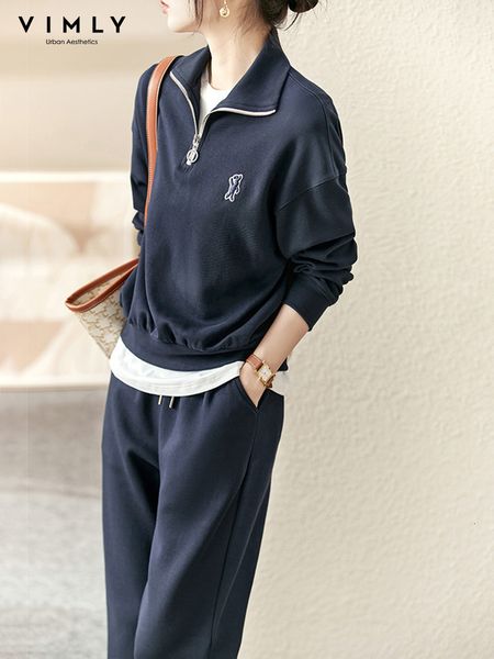 

womens two piece pants vimly sports suits for women spring autumn casual elegant cotton loose zipper sweatshirt pieces and pant set v3795 23, White
