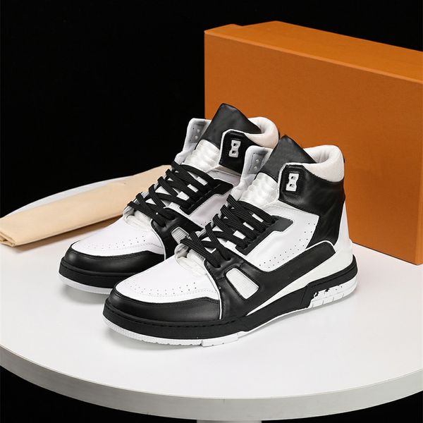 

2023 new perfect men's casual shoes sneakers leather material high-quality super comfortable high men's shoes, Black