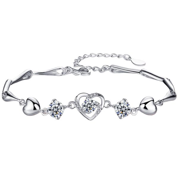 

silver heart diamond bracelet women love chain bracelet wholesale, Black