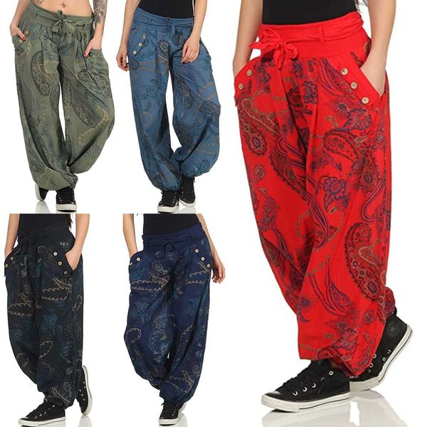 

women's pants capris 2022 digital print long pocket belt wide leg pants haren casual pants t230210, Black;white