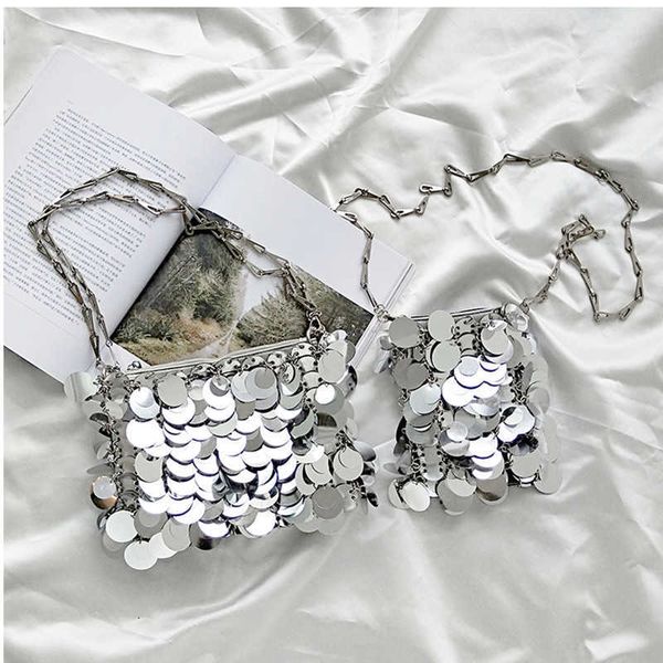 

crossbody bag luxury women bags designer silver metal sequins chain woven bag evening bags clutch female travel holiday shoulder bag handbag