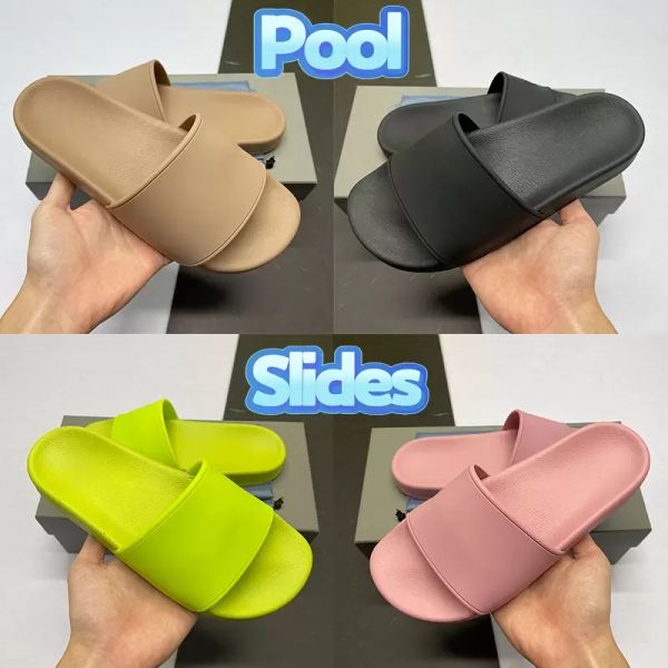 

with box with box pool slides mens designer sandals women slippers shoes beige pink white black grey blue lime writing fluo green luxury rw