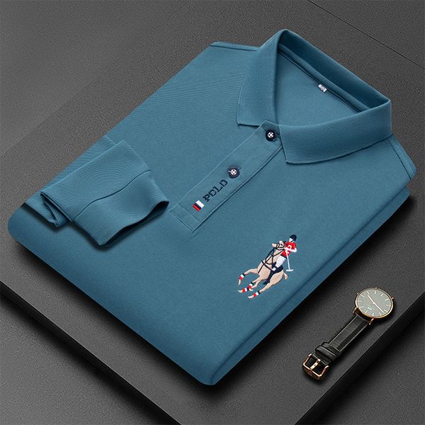 

men's polos fashion embroidery men's long sleeve polo shirt solid color lapel business casual men's long sleeve polo shirt 23, White;black