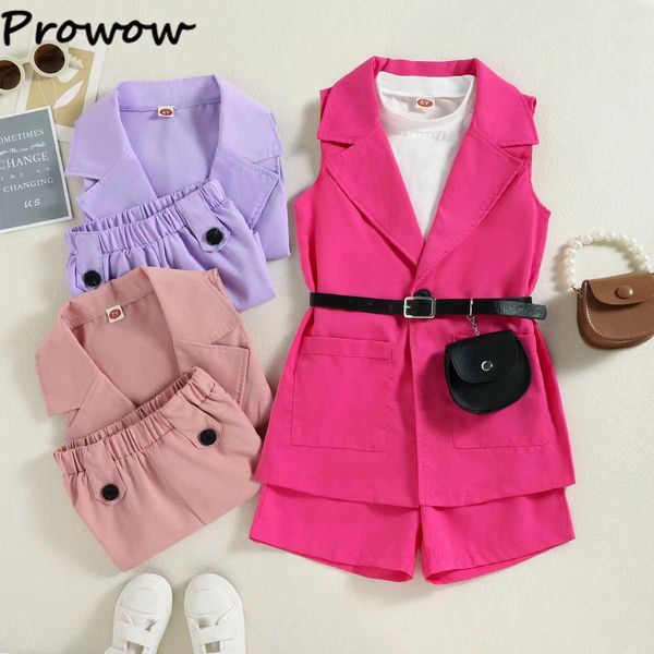 

clothing sets prowow kids clothes set for girls suit sleeveless olid vestshorts pantsbelt bag children summer outfits toddler clothing w2302, White