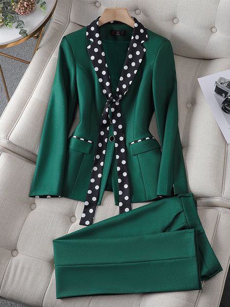 

womens two piece pants elegant black green purple formal jacket and pant suit blazer women female office ladies business work wear 2 set 230, White