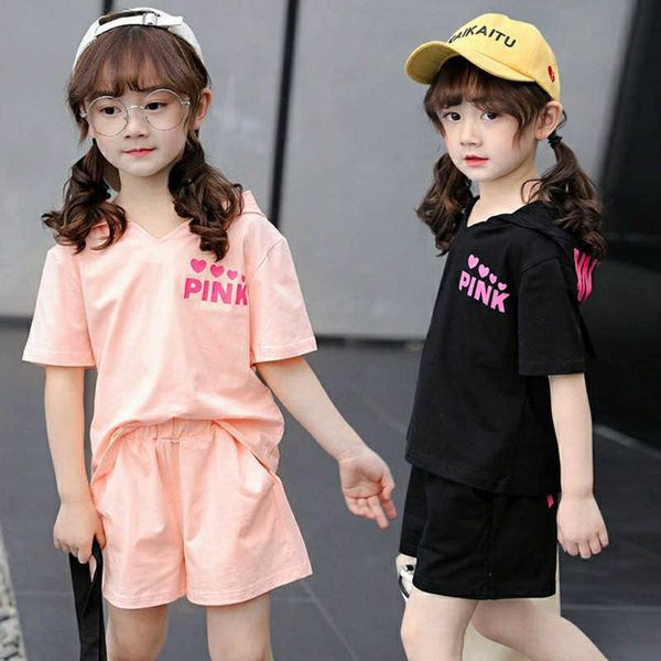 

clothing sets big girls clothing sets summer new fashion hooded and shorts 2pcs little princess suit 4 5 6 7 8 9 10 years old kids clothes w, White