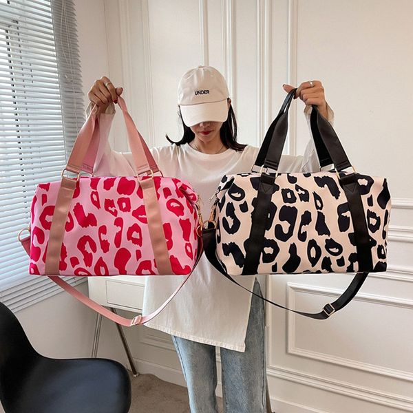

duffel bags cow hide printed handbags large capacity waterproof shoulder luggage bag women outdoor travel totes 46*28*17cm