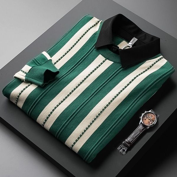 

men's sweaters fashion american european and stripe design contrast color shirt collar sweater for in winter high end knitting pullover, White;black