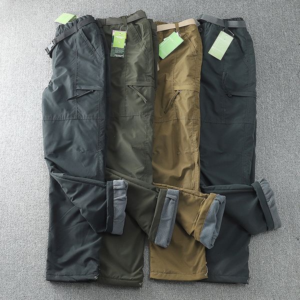 

men's pants men's winter thick fleece casual pants cotton military tactical baggy cargo pant double layer velvet warm thermal trou, Black