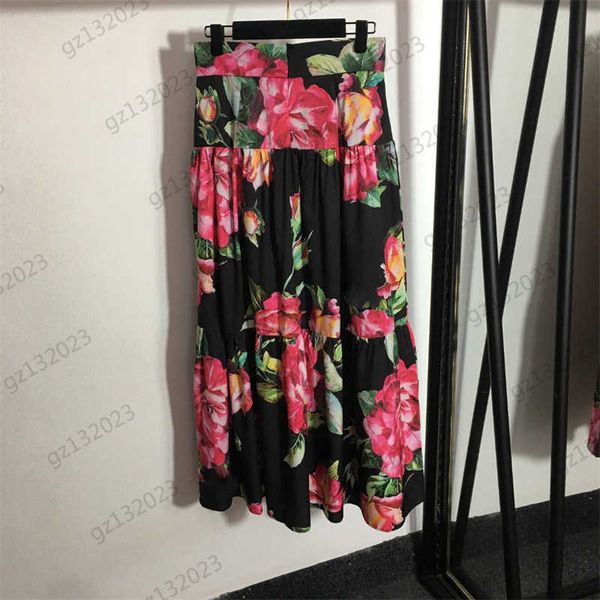 

high waist skirts elegant temperament floral print slim skirt back zipper design splicing lining cool summer designer brand womens skirt, Black