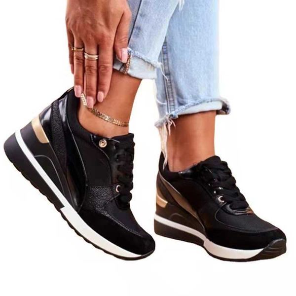 

dress shoes women's wedge sneakers height increasing casual sports shoes for women platform vulcanized shoe ladies large size 35-43 g23, Black