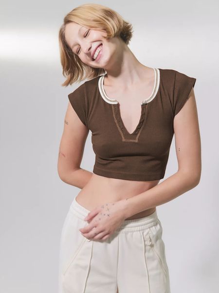 

summer slim super short women's t-shirt girl knit thread bottom top, White
