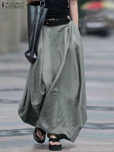 

skirts vintage summer zanzea women high waist solid cotton skirt saia female beach maxi long jupe faldas 7 230209, Black