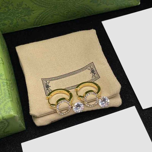 

luxury diamond pendant studs interlocking letter gold earrrings rhinestone ear hoops with stamps gift box, Golden;silver
