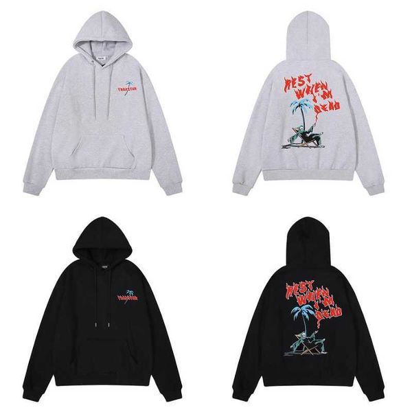 

men's hoodies sweatshirts 22ss foam skull portrait print trapstar hoodie men women eu size 100 cotton trapstar pullover fashion autumn, Black