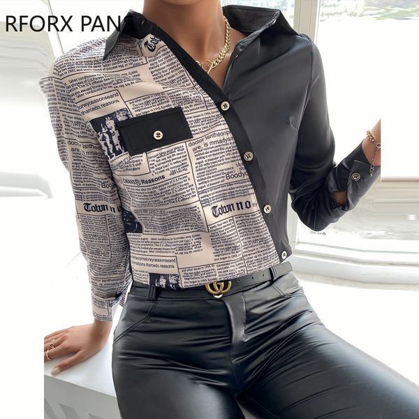 

women's blouses shirts springletter print long sleeve buttoned up casual blouse women 230210, White