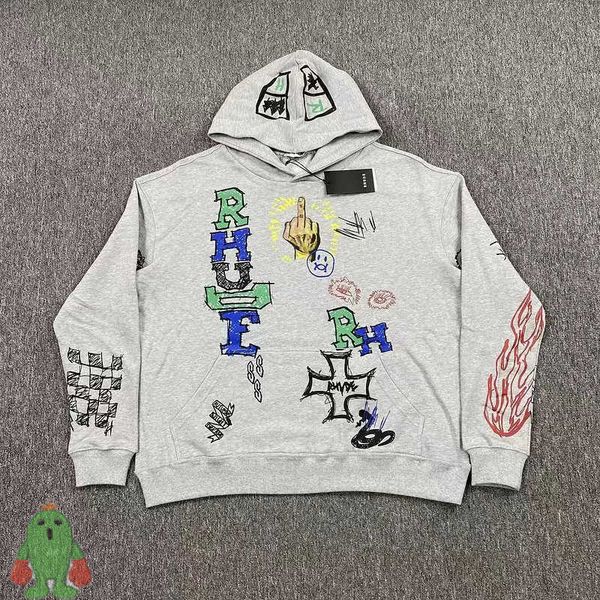 

men's hoodies sweatshirts vintage graffiti gray hoodies printing men women casual heavy fabric hooded sweatshirts j230208, Black