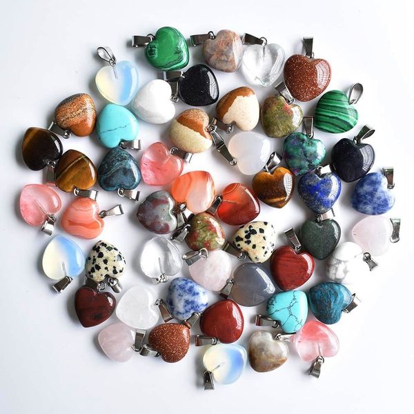 

gemstone wholesale 50pcs/lot fashion good quality natural stone mix heart charms pendants 16mm for jewelry accessories making 230210, Black
