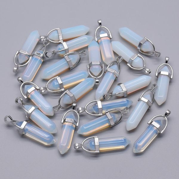 

gemstone wholesale opal natural stone crystal pillar necklace pendant for making jewelry charm alloy pendants 24pcs/lot 230210, Black