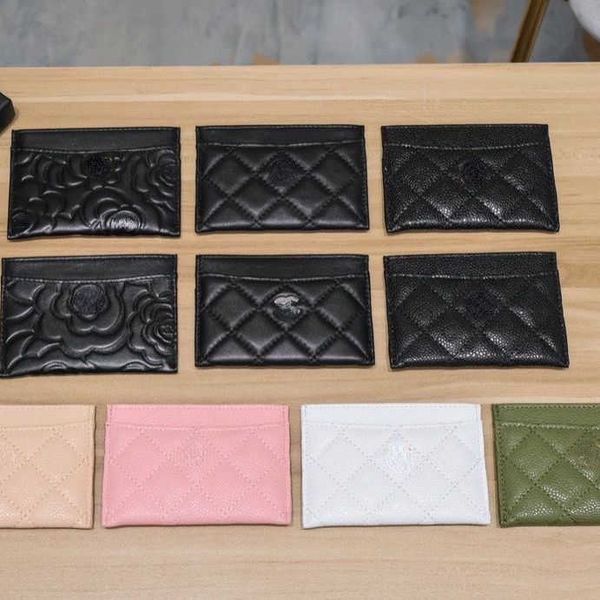 

luxury designer change purse card pack handbag gift box small fragrance bag card case vintage rhombus leather ultra-thin piece clip cow wall, Red;black