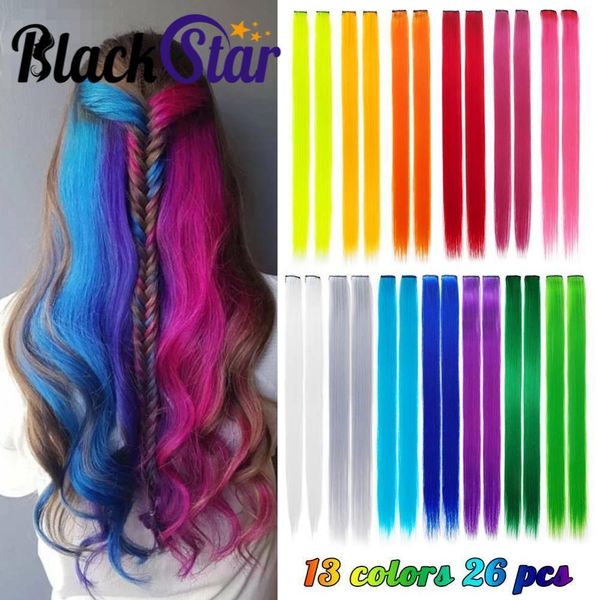 

synthetic s black star colored party highlights clip in hair s for girls 20 inches multicolors straight pieces 230210