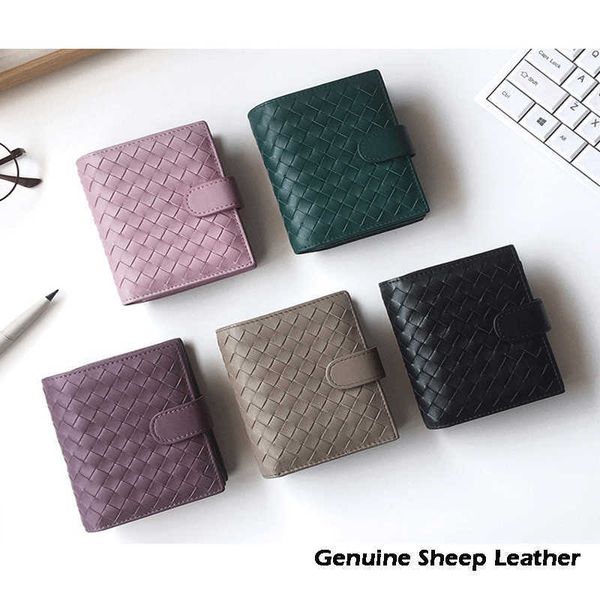 

wallets 100% genuine sheep leather wallet luxury brand sheepkin leather woven coin zipper storage bag multi card bil fold wallet purse g2302, Red;black