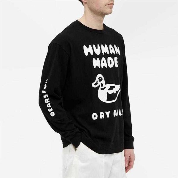 

men's t-shirts 22ss simple letter duck print human made t shirt long sleeves men women eu size 100 cotton human made tees fashion lil p, White;black