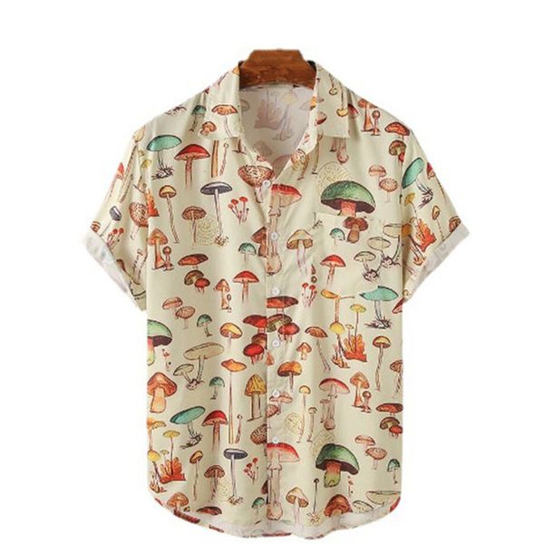 

men's casual shirts hawaiian full print mushroom cartoon tshirt short sleeve lapel button up 230210, White;black