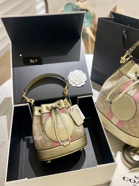 

lady luxury leather bucket bag womens designer classic drawstring shoulder bag fashion handle purses handbags crossbody street bag metallic