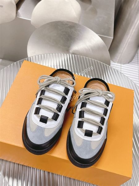 

luxury designer women casual shoes trainers sneakers runway platform wedges round toe lace up mens loafers flats shoe size35-41, Black