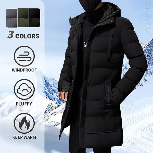 

men's jackets long coat men thicken warm winterjacket solid color hooded parka windbreaker casual overcoats japanese korean style 23021, Black;brown