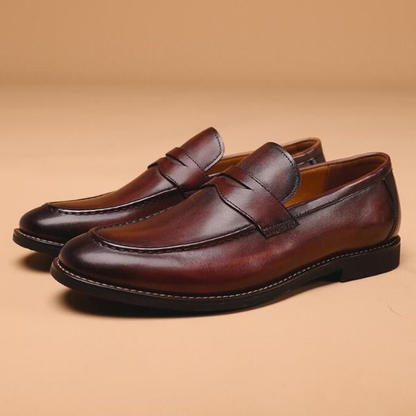 

men's casual shoes luxury genuine leather classic black slip on platform loafers male wedding suit driving shoes d2a8
