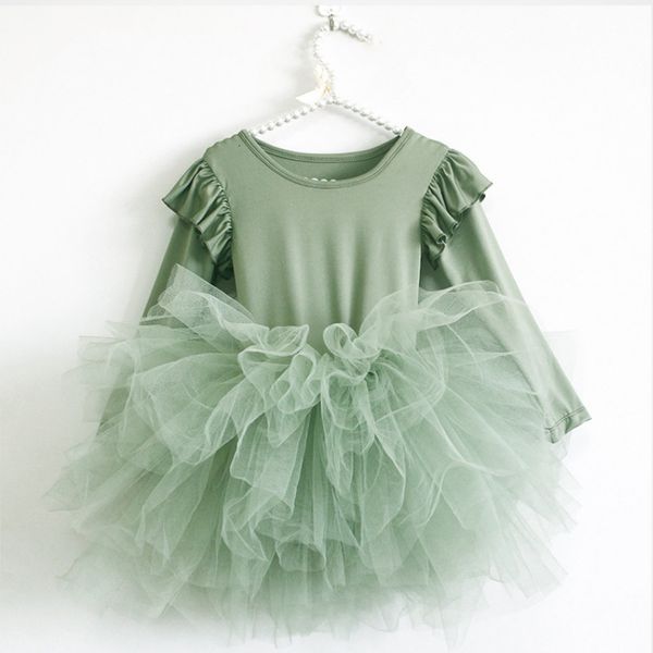 

girls dresses baby girl princess tulle dress fluffy long sleeve infant toddler puffy dress tutu black green party pageant dance clothes 110y, Red;yellow