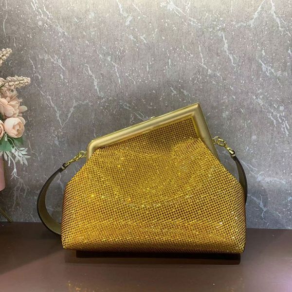

drilling evening bags clip clutch bag fashion diamonds leather cross body bags women shoulder handbags metal hardware hasp removable strap