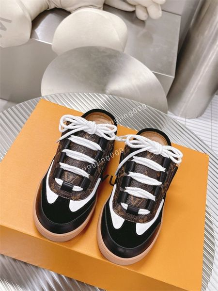 

luxury designer women casual shoes trainers sneakers runway platform wedges round toe lace up mens loafers flats shoe, Black