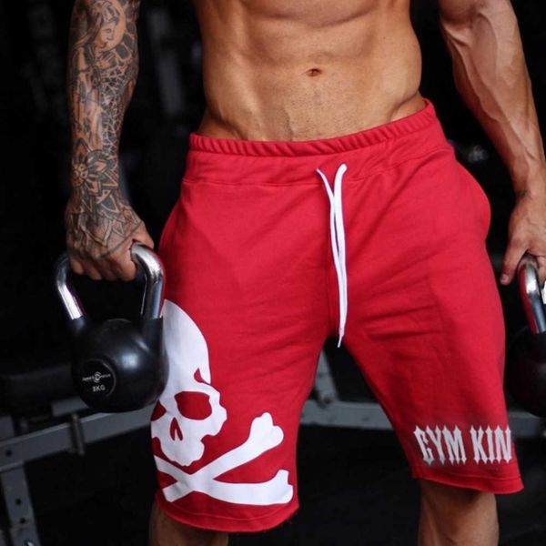 

men's shorts fitness casual 5 points shorts men fashion loose beach pants breathable quick-drying personality skull printing shorts t23, White;black