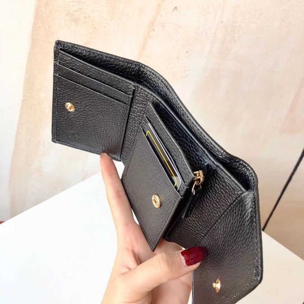 

brand designer change purse card pack handbag women's leather purse short double fold cowhide thin black red fashion versatile lightwei, Red;black