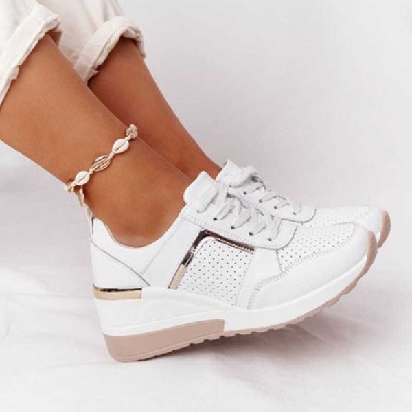 

dress shoes women shoes breathable leather lace-up sneakers wedge sports shoes women's vulcanized shoes casual platform ladies office f, Black