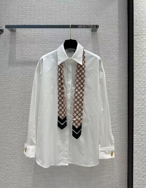 

milan runway shirts 2023 new spring summer lapel neck long sleeve designer blouses brand same style shirts 0210-5, White