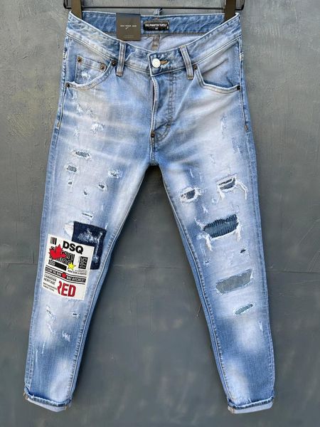 

dsquare jeans d2 phantom turtle classic fashion man jeans hip hop rock moto mens casual design ripped jeans distressed skinny denim yyc, Blue