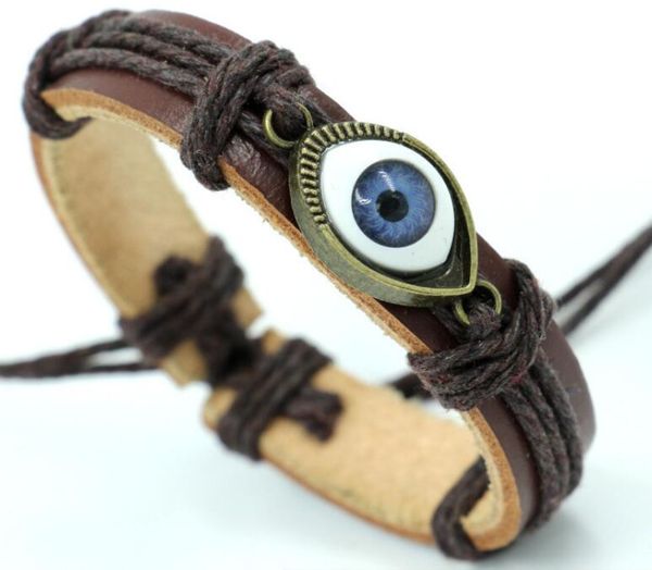 

2023 evil eye braided bracelet genuine leather men bangle adjustable black brown color vintage fashion bracelet jewelry gift no box, Golden;silver