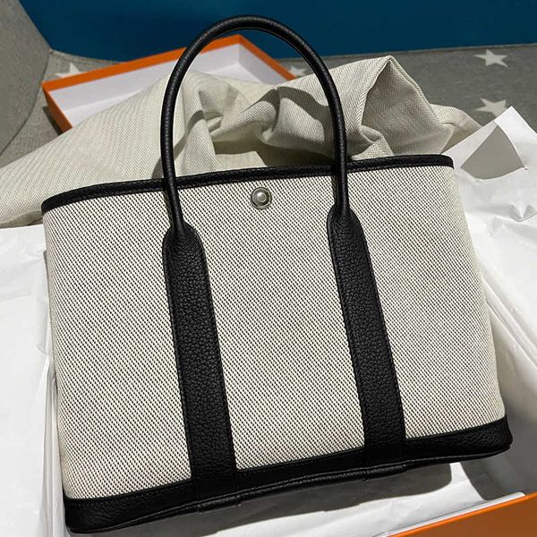 

herme garden party bags online store2023 new genuine leather canvas handbag color contrast large capacity tote mother shopping women'sb