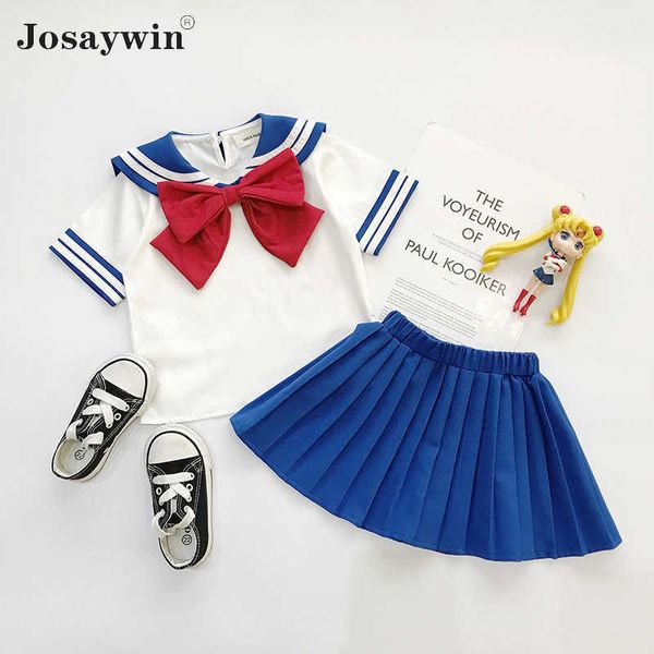 

clothing sets children suits kids boys girls 2 pieces sets horts skirt teenager college style sailor collar casual party kid clothes sets w2, White