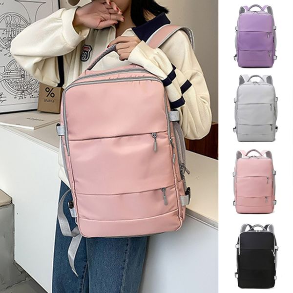 

school bags pink women travel backpack water repellent stylish casual daypack bag with luggage strap usb charging port 230210