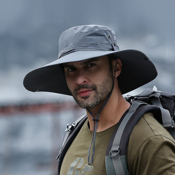 

wide brim hats bucket hats waterproof bucket hat for male summer anti uv sun hats outdoor men hiking fishing caps long wide brim panama beac, Blue;gray